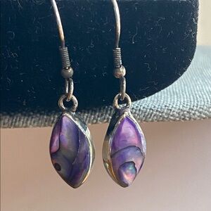 Abalone Shell Drop Earrings in Silver Tone – Iridescent Purple Paua Shell Dangle